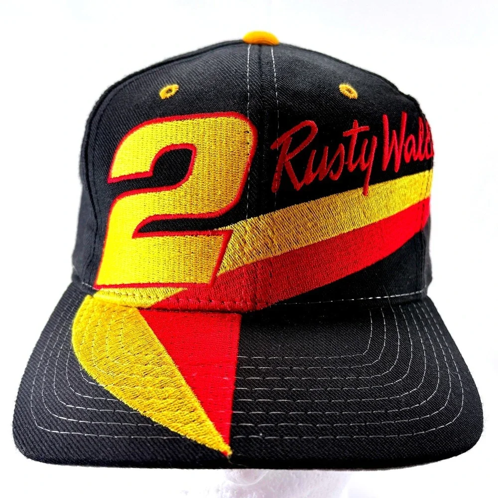 Vintage 90s Nutmeg Mills Rusty Wallace 2 Black Snapback Racing Hat Cap
